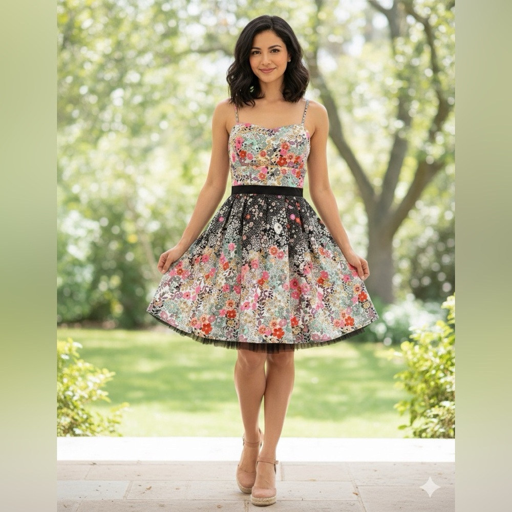 NEW Emerald SundaeTulle Layered Multi Floral Tea Dress Size 11 (Fits US 8)